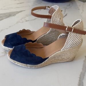 Paseart Elegant Navy Suede Espadrille Wedges 39 (8-8.5)